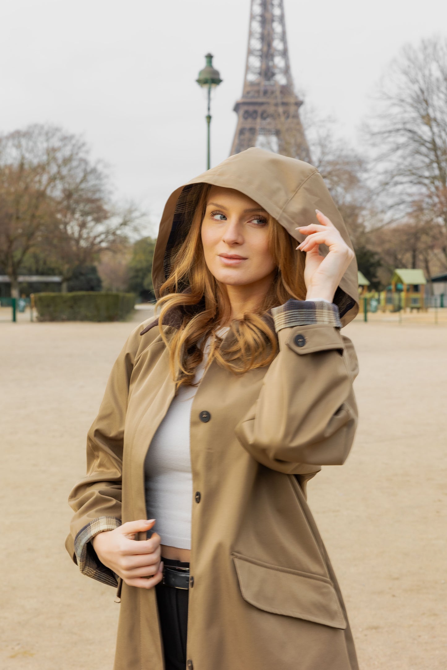 PARKA À CARREAUX AVEC CAPUCHE