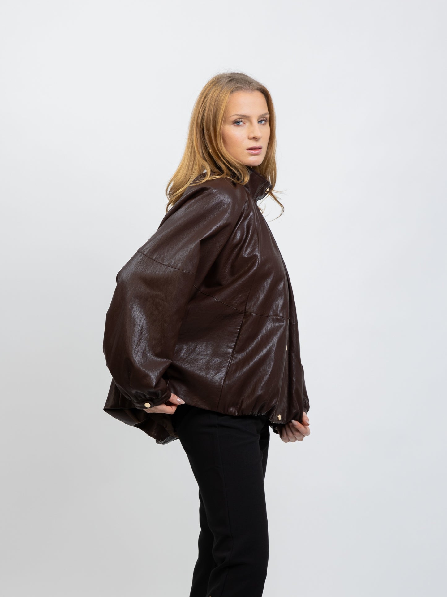 FAUX LEATHERETTE CAPE JACKET