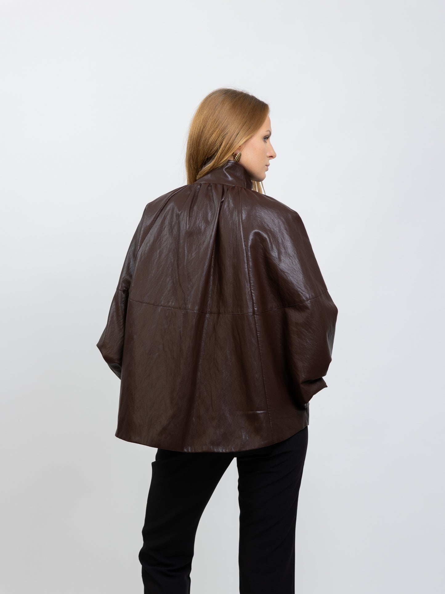 FAUX LEATHERETTE CAPE JACKET