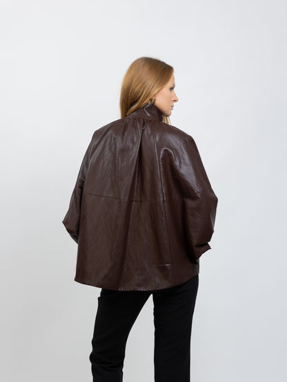 FAUX LEATHERETTE CAPE JACKET