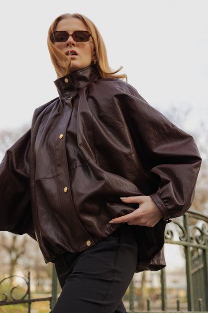 FAUX LEATHERETTE CAPE JACKET