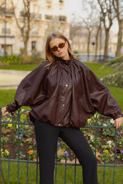 FAUX LEATHERETTE CAPE JACKET