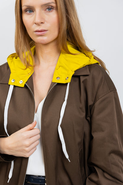 JACKET WITH CONTRASTING REMOVABLE HOOD
