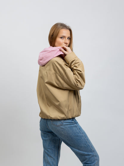 JACKET WITH CONTRASTING REMOVABLE HOOD
