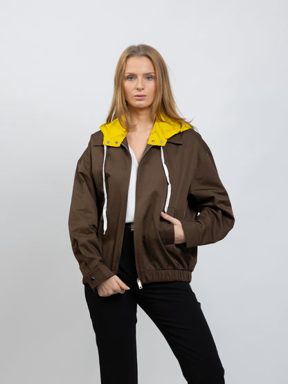 JACKET WITH CONTRASTING REMOVABLE HOOD