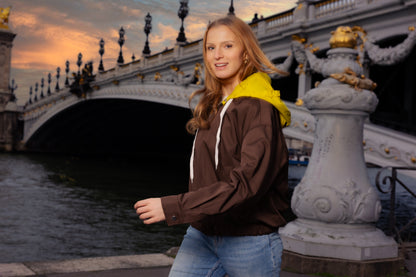 JACKET WITH CONTRASTING REMOVABLE HOOD