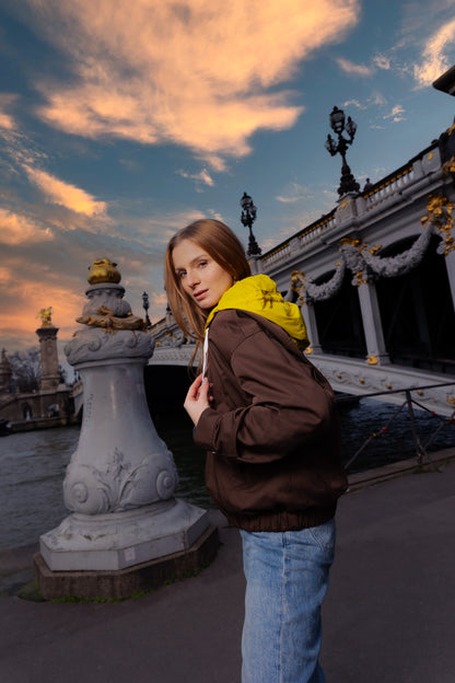 JACKET WITH CONTRASTING REMOVABLE HOOD