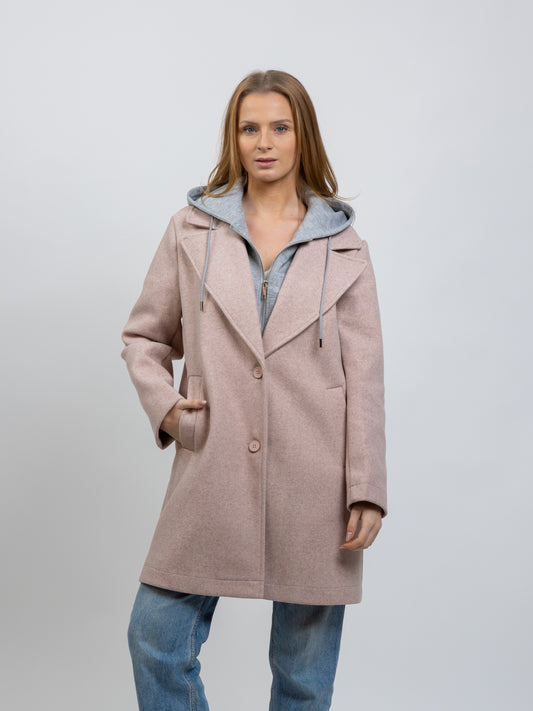 MANTEAU FAUX 2 PIÈCES AVEC CAPUCHE CONTRASTÉ