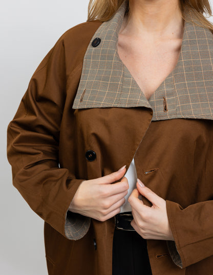 SHORT REVERSIBLE CHECKED TRENCH COAT