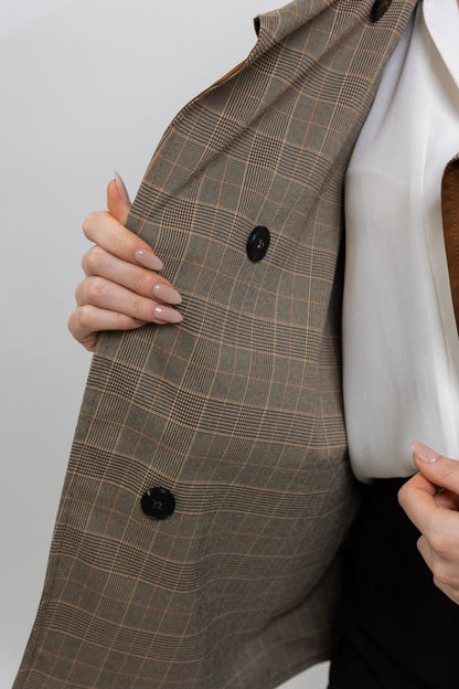 SHORT REVERSIBLE CHECKED TRENCH COAT