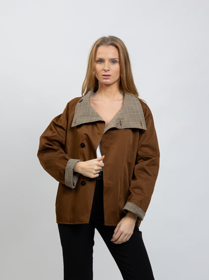 SHORT REVERSIBLE CHECKED TRENCH COAT