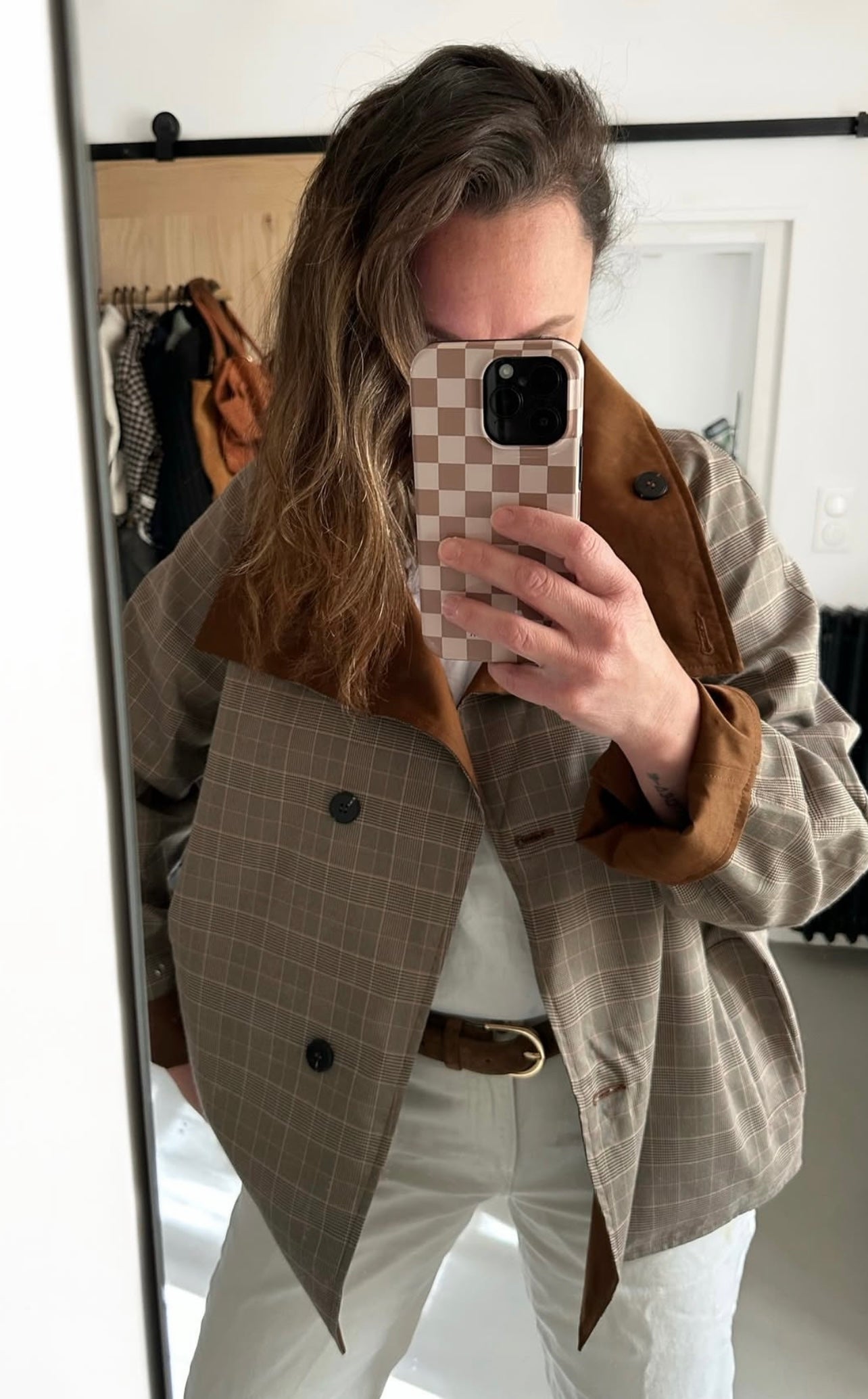 SHORT REVERSIBLE CHECKED TRENCH COAT