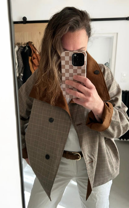 SHORT REVERSIBLE CHECKED TRENCH COAT
