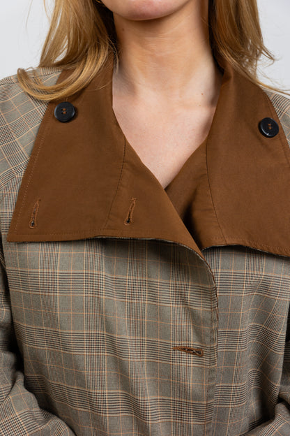 SHORT REVERSIBLE CHECKED TRENCH COAT