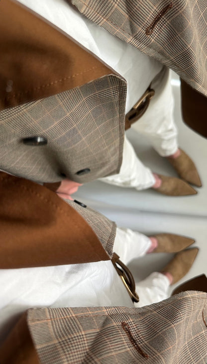 SHORT REVERSIBLE CHECKED TRENCH COAT