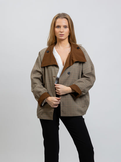 SHORT REVERSIBLE CHECKED TRENCH COAT