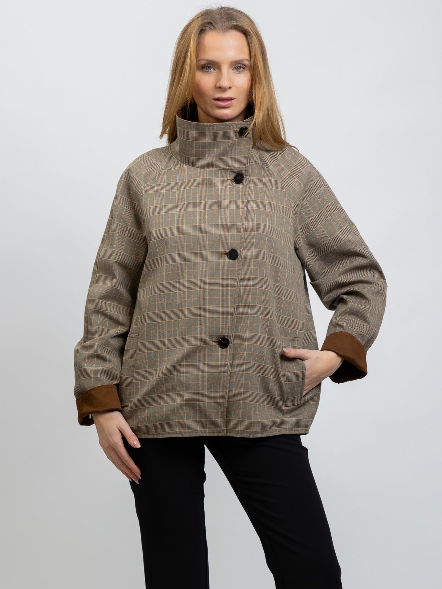 SHORT REVERSIBLE CHECKED TRENCH COAT