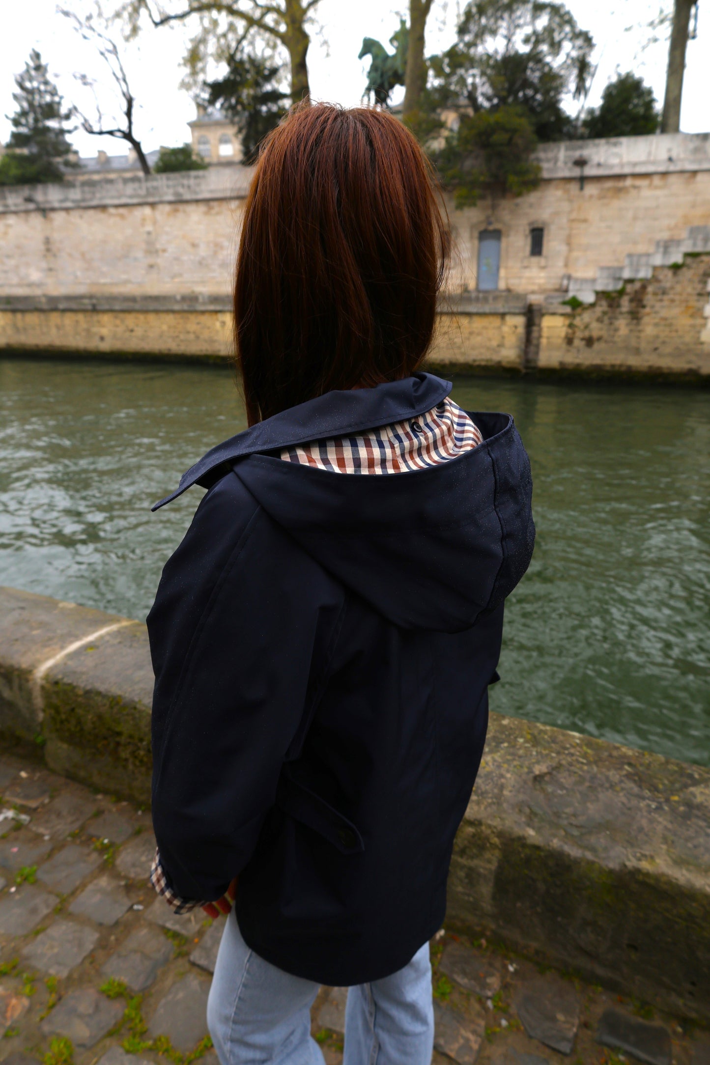 PANELED PARKA WITH CHECK PATTERN