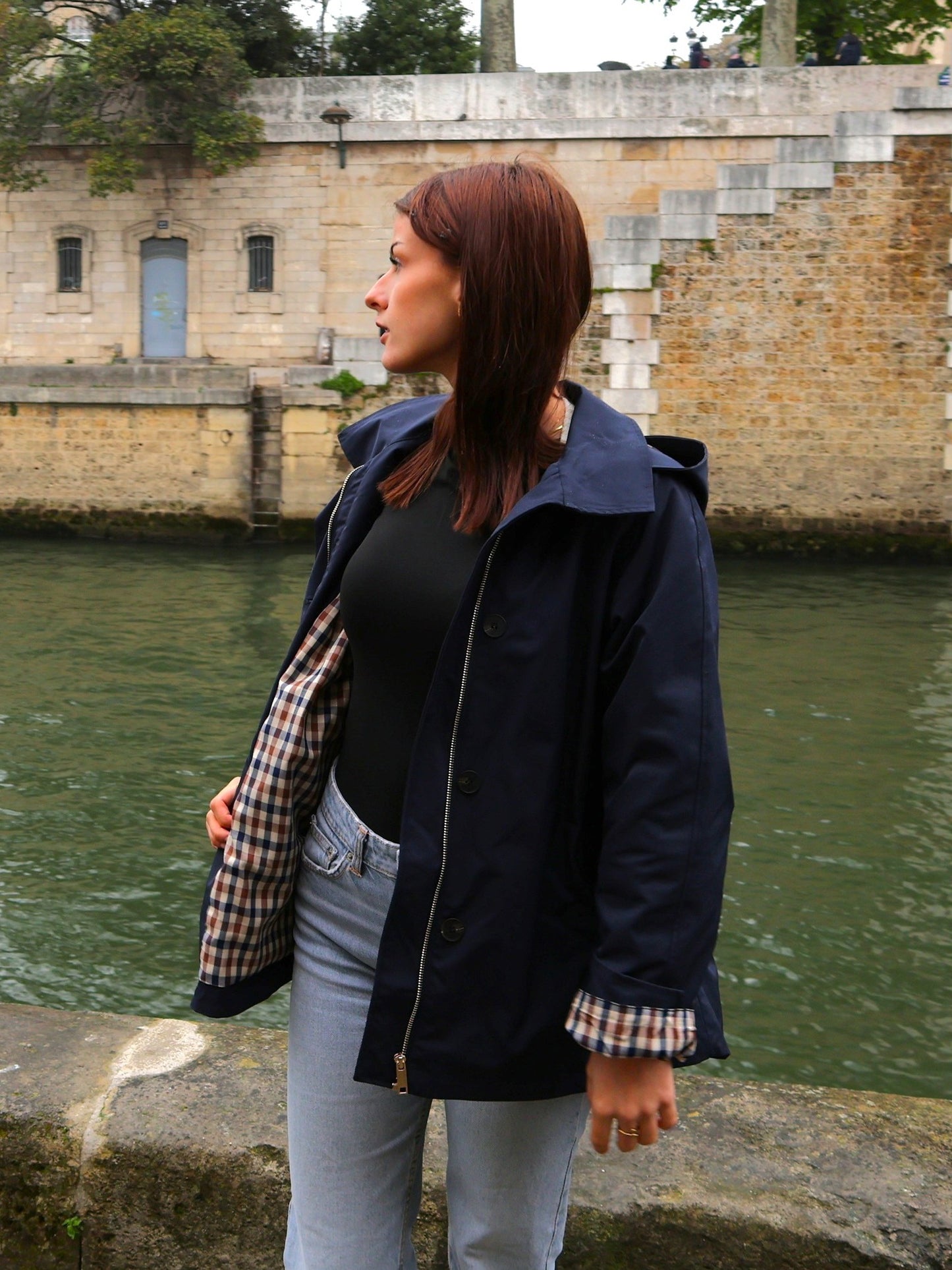 PANELED PARKA WITH CHECK PATTERN