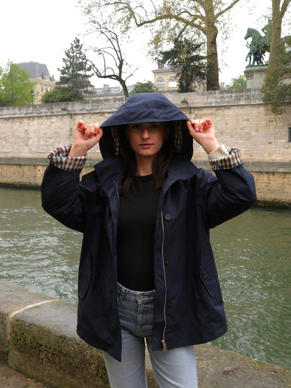 PANELED PARKA WITH CHECK PATTERN