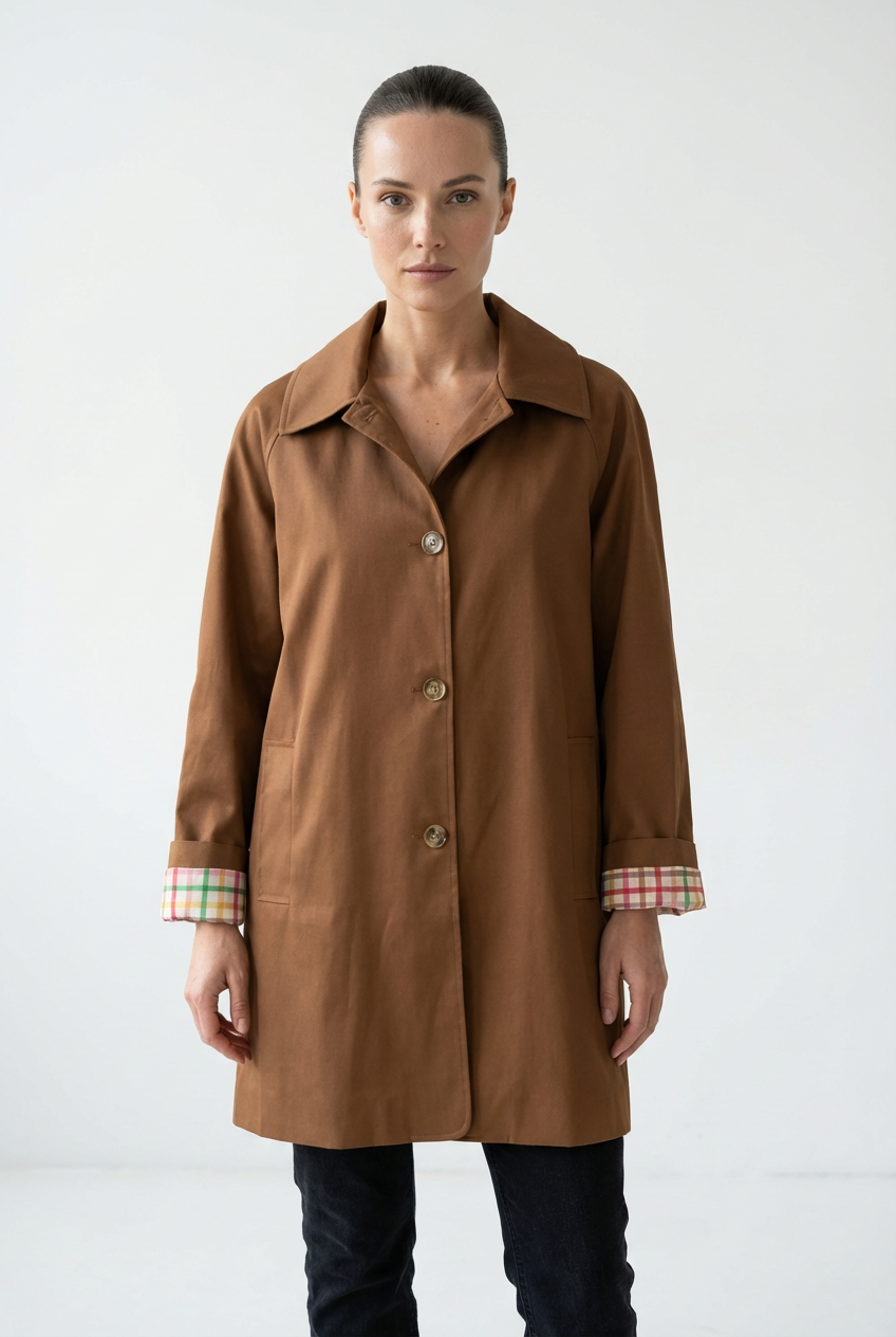 TRENCH MI-LONG A DOUBLURE CARREAUX