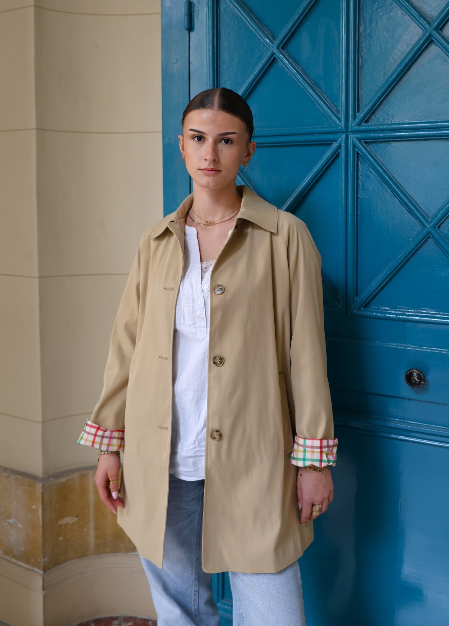 TRENCH MI-LONG A DOUBLURE CARREAUX