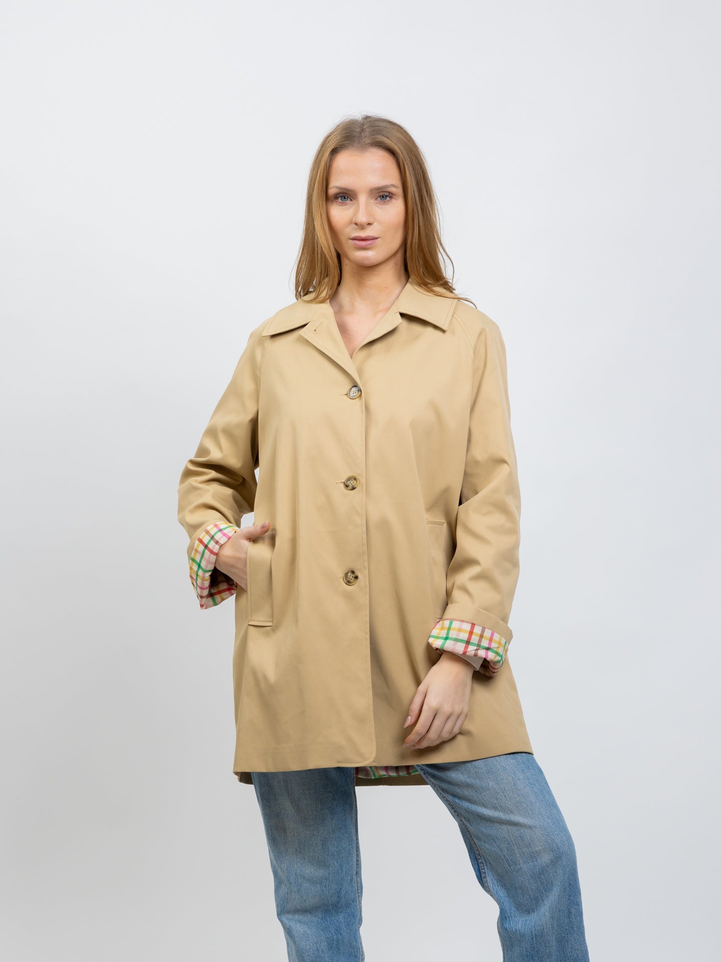 TRENCH MI-LONG A DOUBLURE CARREAUX