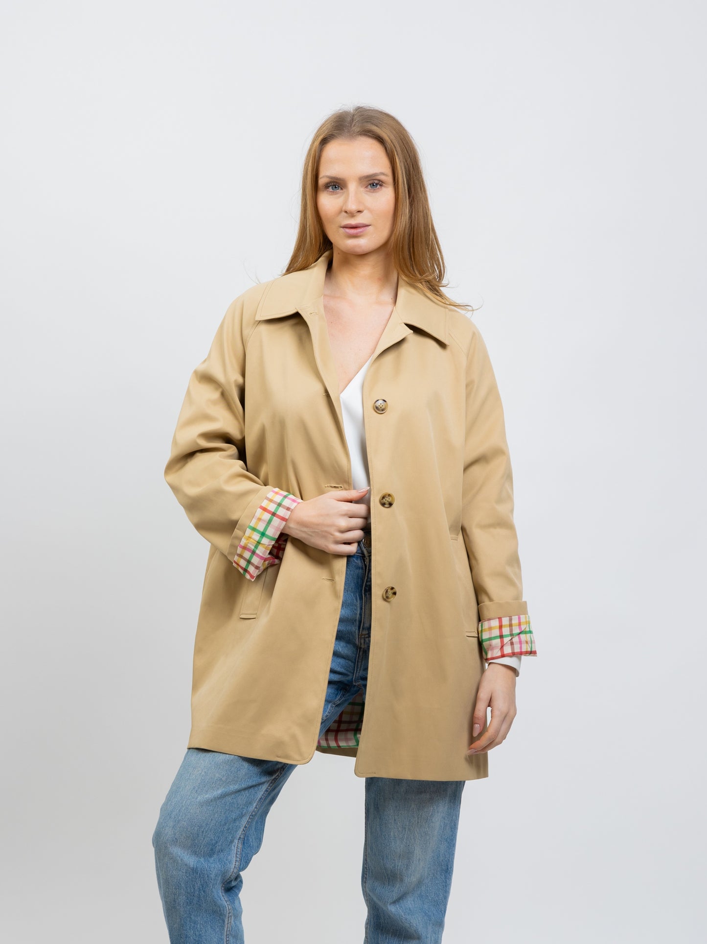 TRENCH MI-LONG A DOUBLURE CARREAUX