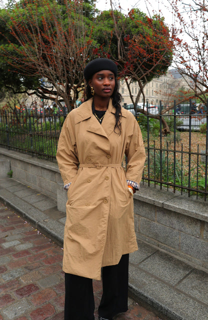 LONG TRENCH COAT WITH BELT AND CHECK LINING