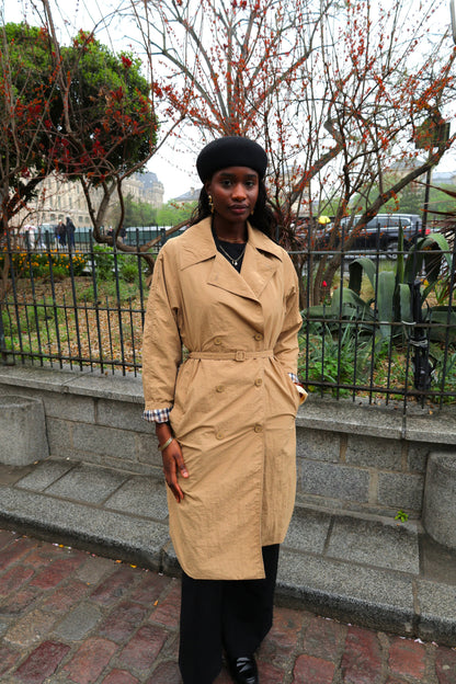 LONG TRENCH COAT WITH BELT AND CHECK LINING