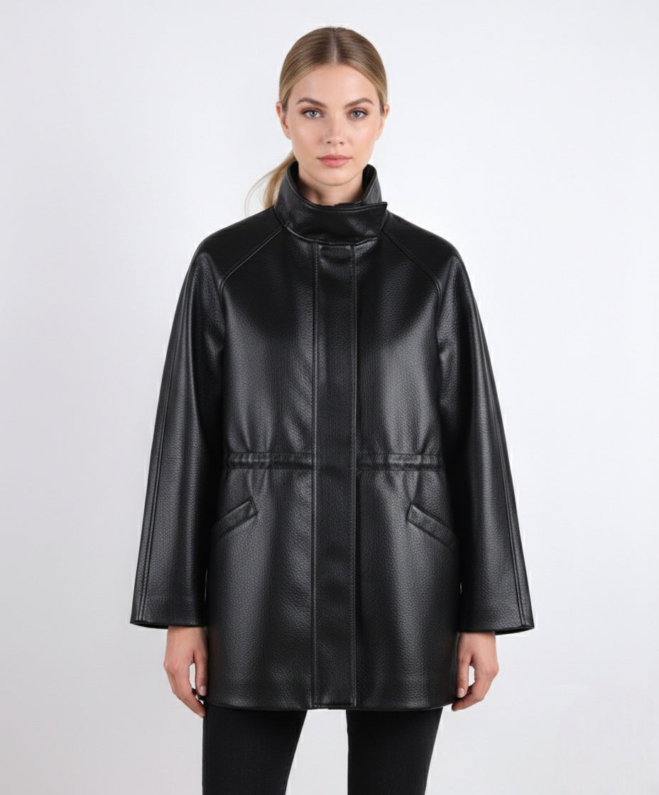 MANTEAU COL MONTANT EN SIMILICUIR