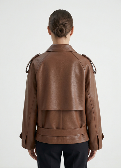 CHAQUETA EFECTO PIEL CON CINTURÓN