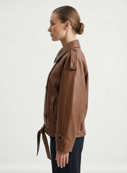 CHAQUETA EFECTO PIEL CON CINTURÓN