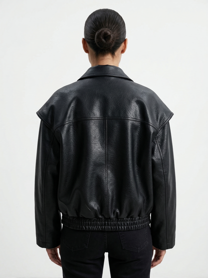 OVERSIZED GRAINED FAUX LEATHER JACKET