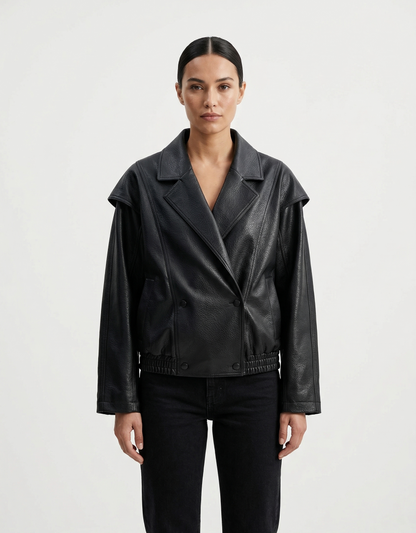 OVERSIZED GRAINED FAUX LEATHER JACKET