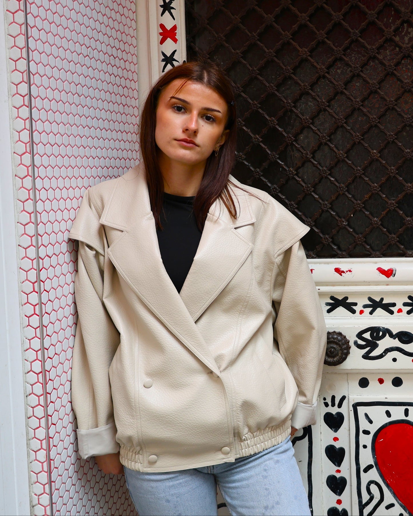 OVERSIZED GRAINED FAUX LEATHER JACKET