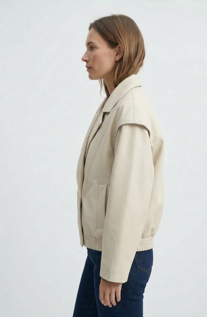 OVERSIZED GRAINED FAUX LEATHER JACKET