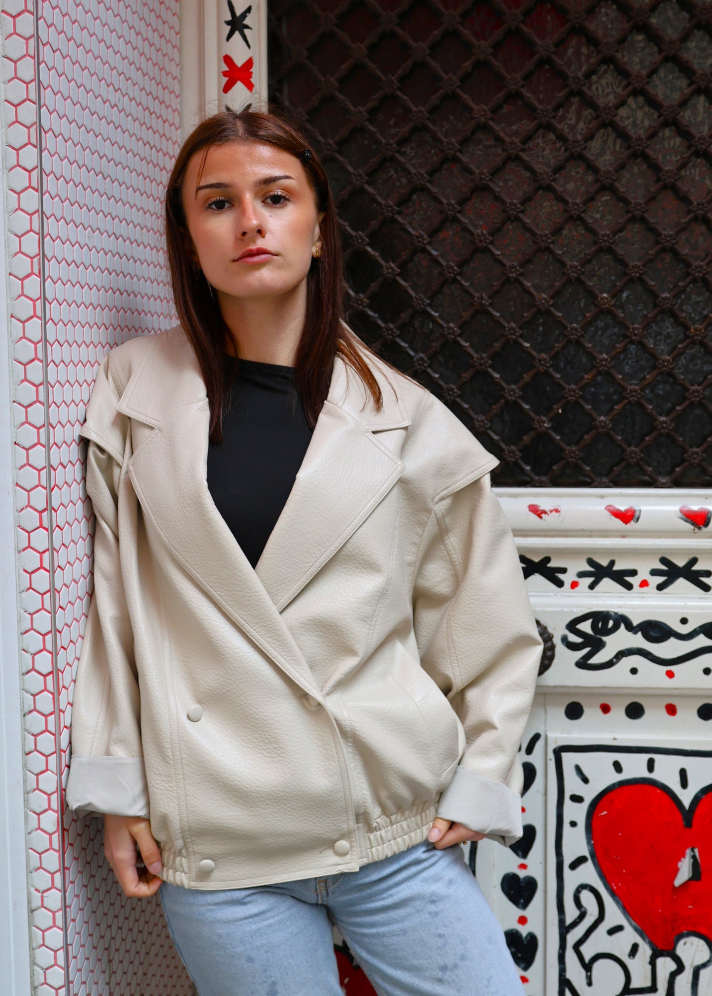 OVERSIZED GRAINED FAUX LEATHER JACKET