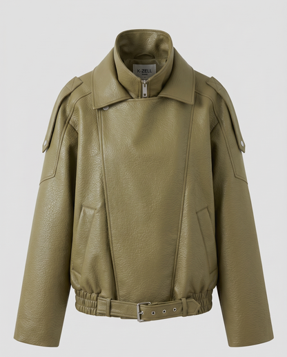 VESTE BIKER SIMILICUIR GRAINÉ À DOUBLE COL