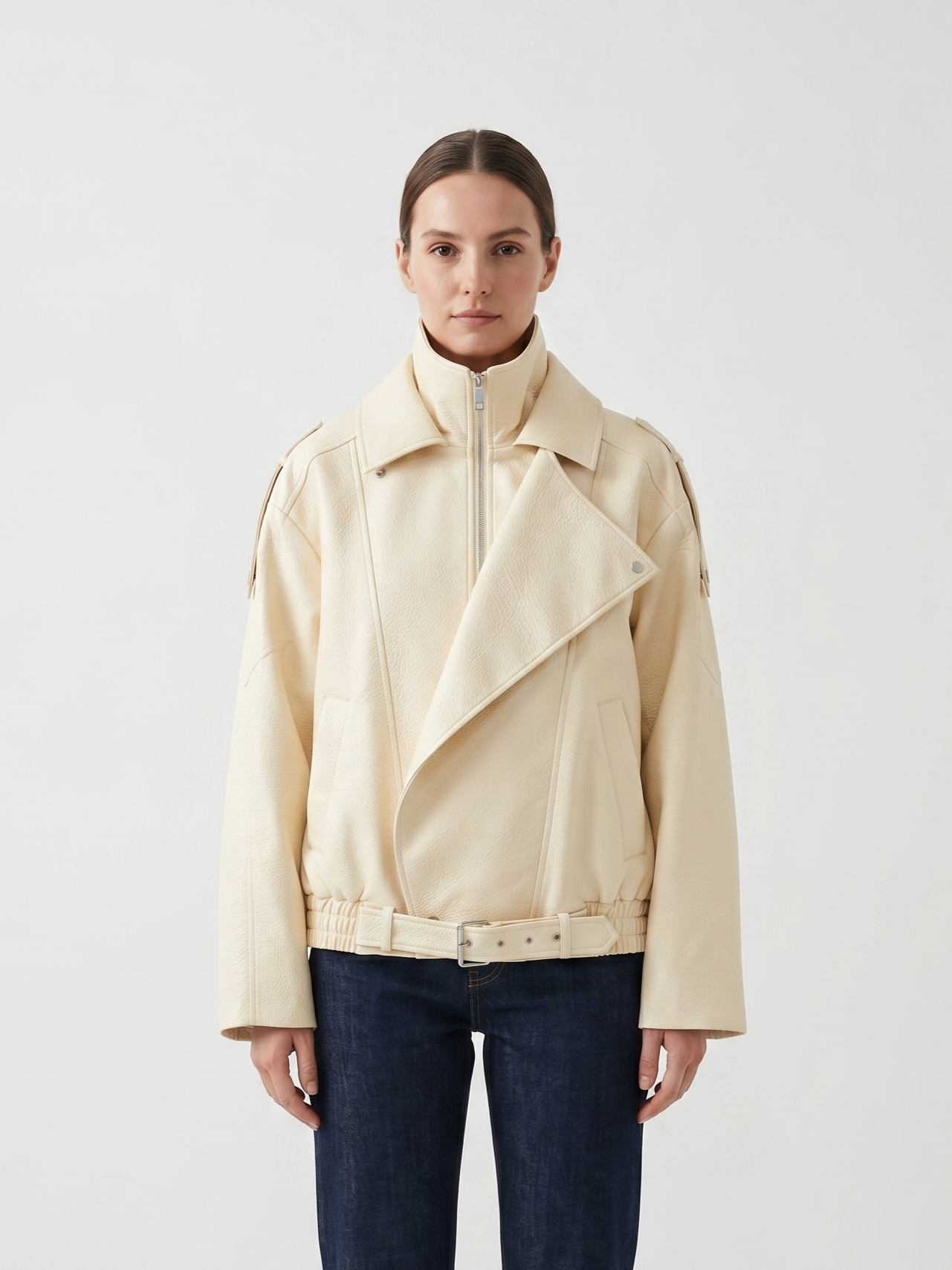 VESTE BIKER SIMILICUIR GRAINÉ À DOUBLE COL