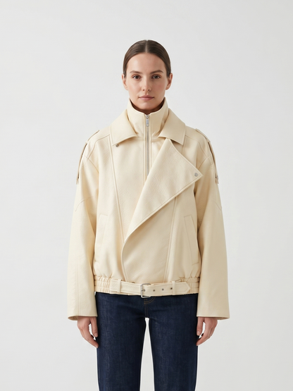 VESTE BIKER SIMILICUIR GRAINÉ À DOUBLE COL