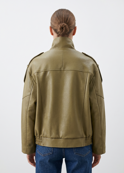 VESTE BIKER SIMILICUIR GRAINÉ À DOUBLE COL
