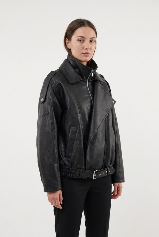 VESTE BIKER SIMILICUIR GRAINÉ À DOUBLE COL - K-ZELL PARIS