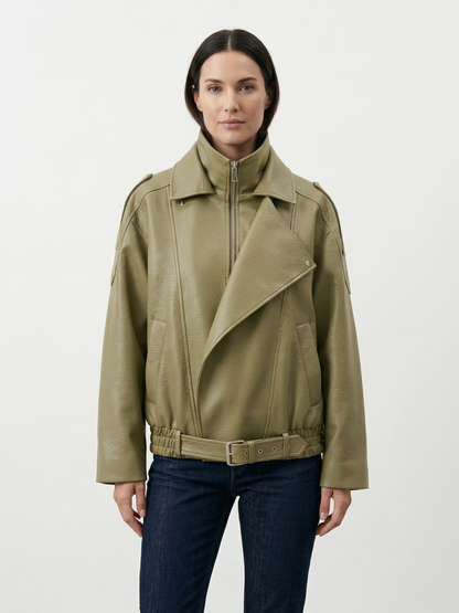 VESTE BIKER SIMILICUIR GRAINÉ À DOUBLE COL