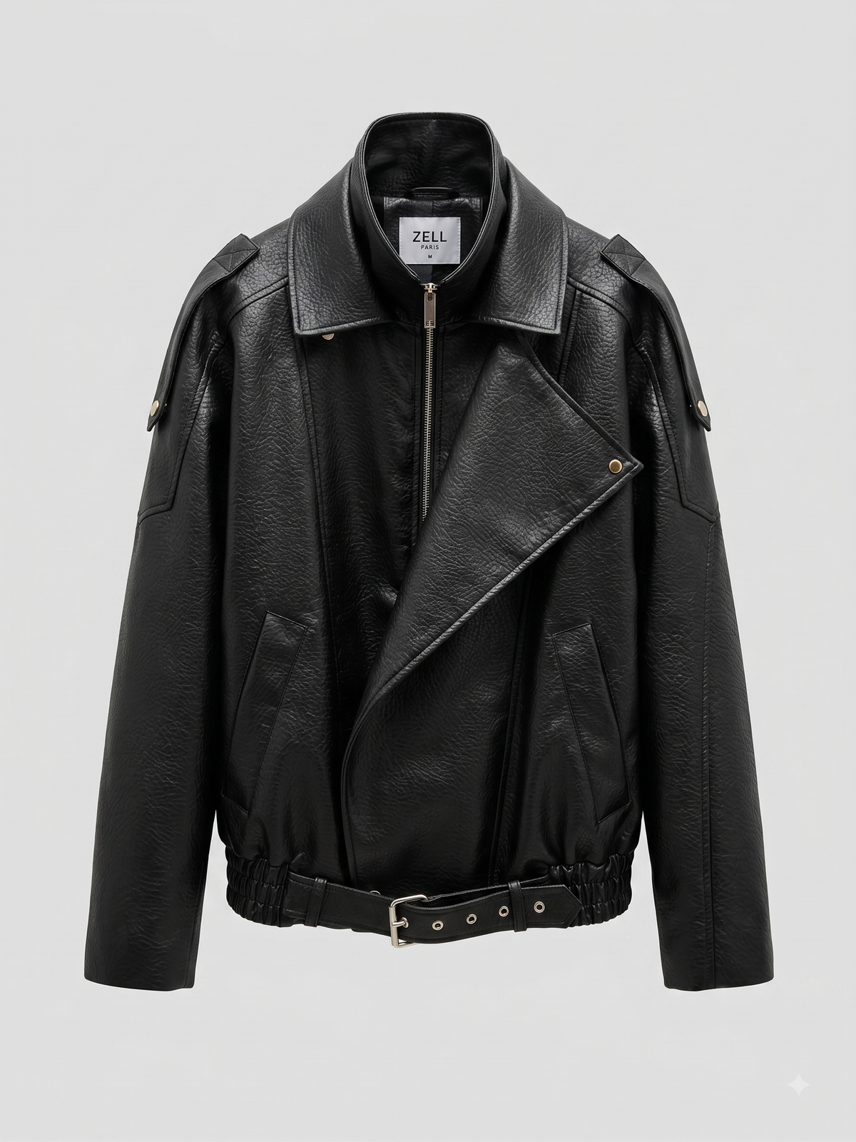 VESTE BIKER SIMILICUIR GRAINÉ À DOUBLE COL - K-ZELL PARIS
