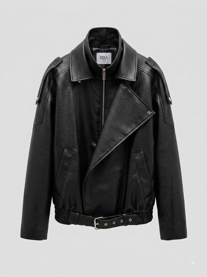 VESTE BIKER SIMILICUIR GRAINÉ À DOUBLE COL - K-ZELL PARIS