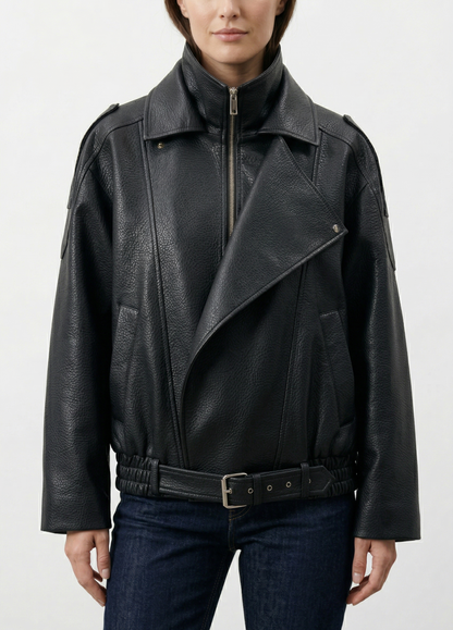 VESTE BIKER SIMILICUIR GRAINÉ À DOUBLE COL