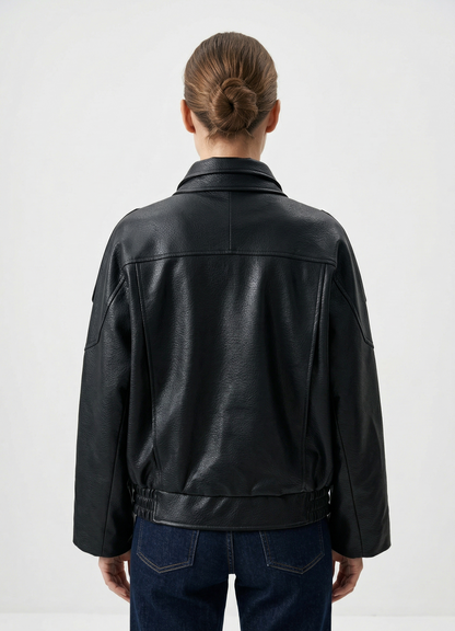 VESTE BIKER SIMILICUIR GRAINÉ À DOUBLE COL