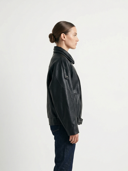 VESTE BIKER SIMILICUIR GRAINÉ À DOUBLE COL