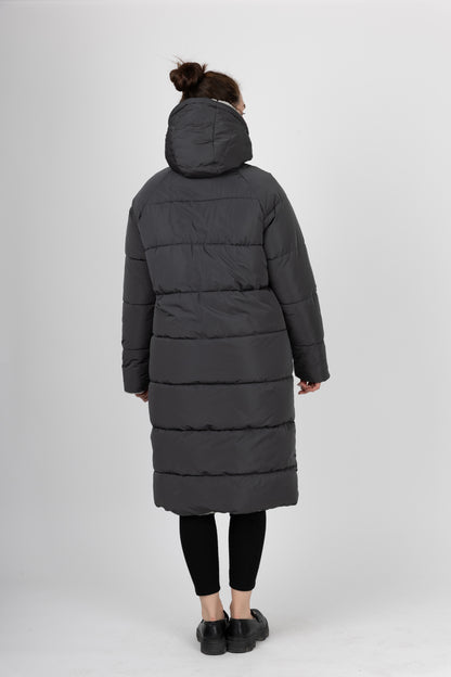 Long reversible down jacket with hood